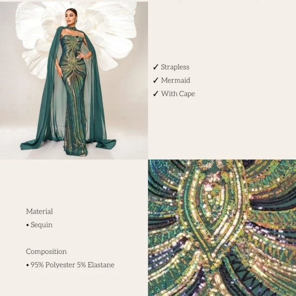 Cape Tube Top, Two Piece, Strapless with an added Cape,  Contrast Sequin… - Picture 7 of 16